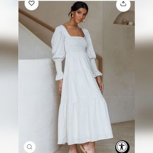 Girl and the Sun Bambi Maxi Dress XS Oatmeal Linen Blend Cottagecore Smocked